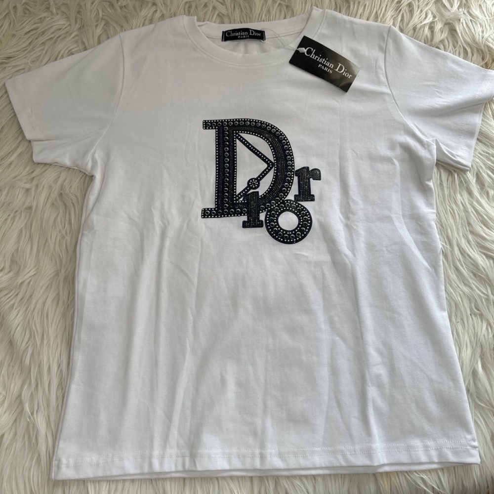 Dior White Short Sleeve Tee with Bold Logo